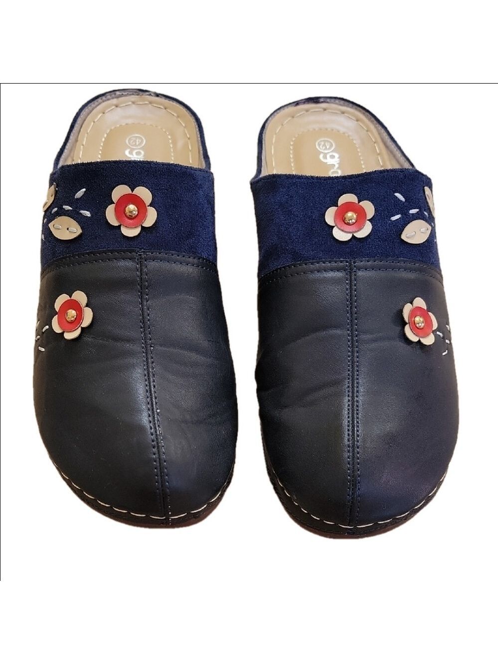 Gracosy Women's Navy and Black Floral Mules Euro Size 42 (~US Size 9) NWOT